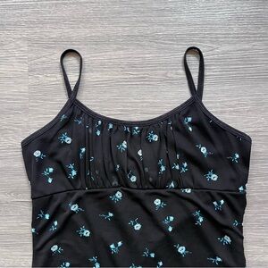 Y2K Black Mini Dress with Blue Floral Accents
